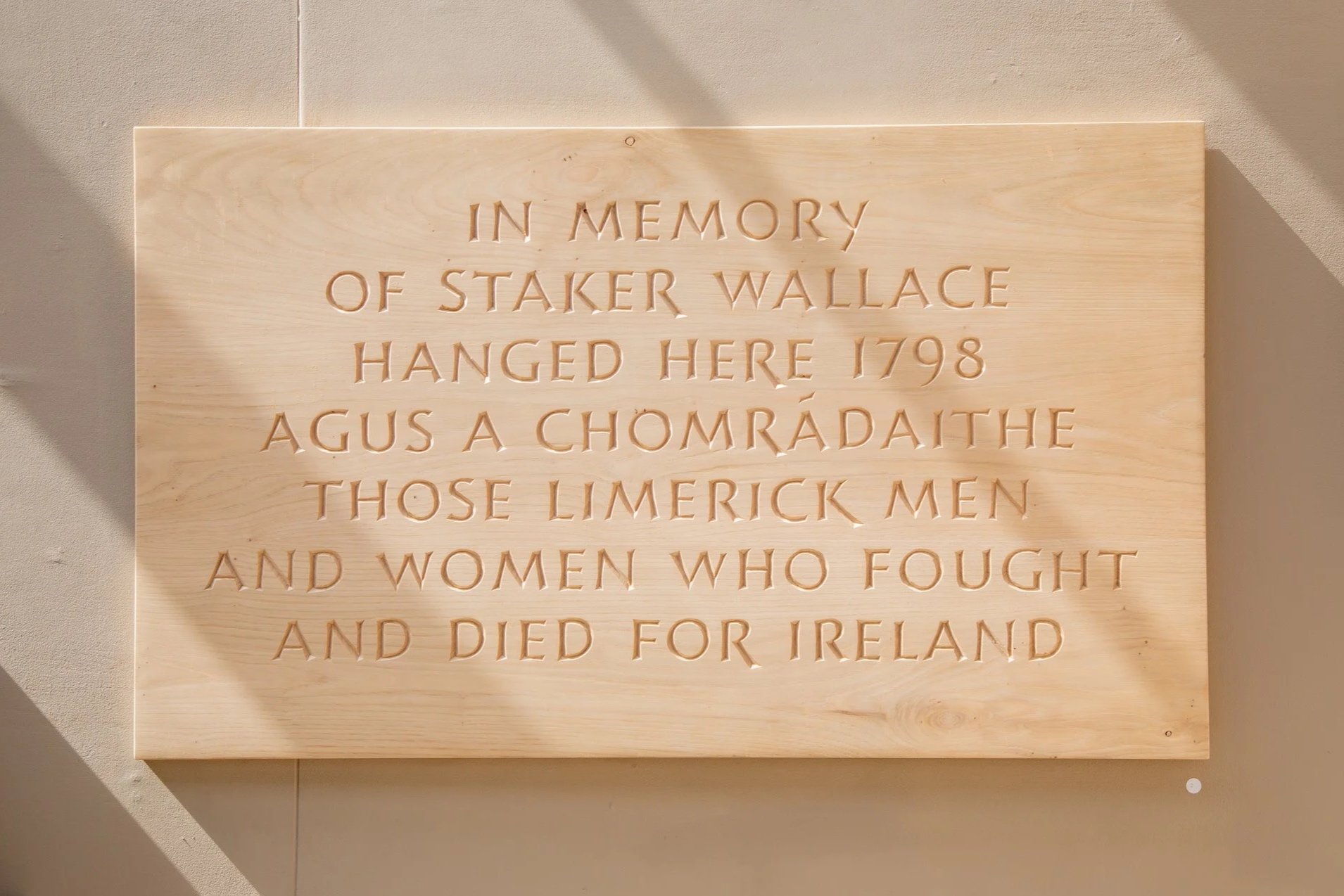 'Staker' Wallace memorial plaque, Chestnut 126 x 80 cm approx. Photographed by Joe Powderham