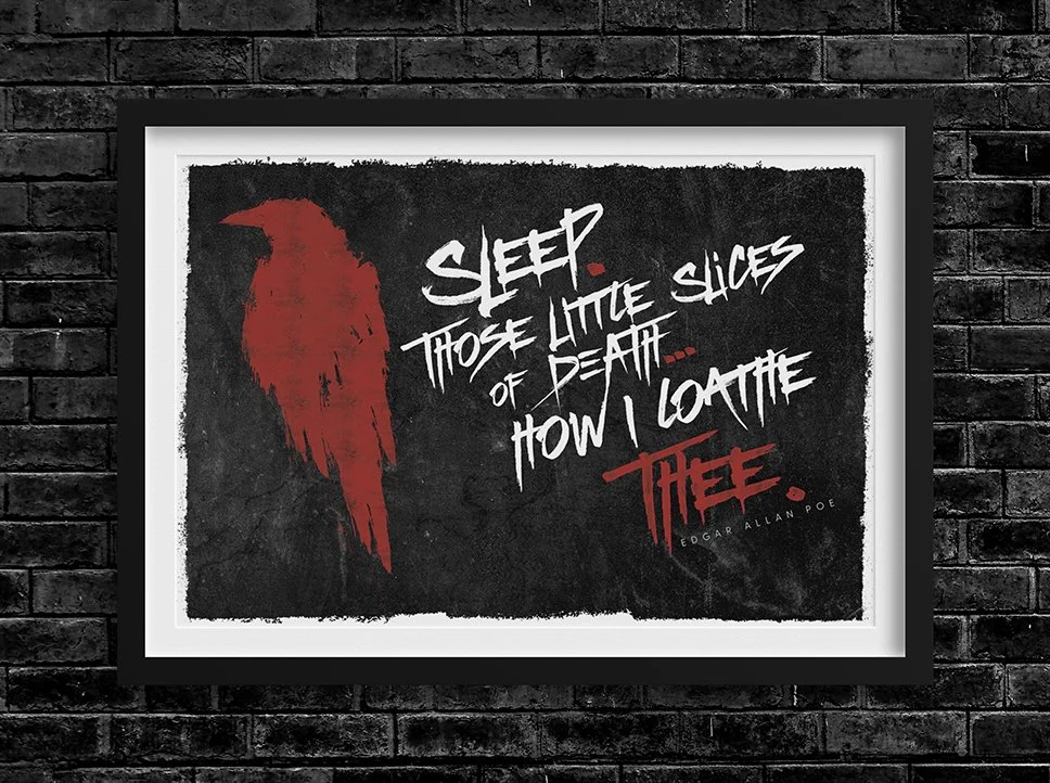 Image of a painted Raven with an Edgar Allen Poe quote
