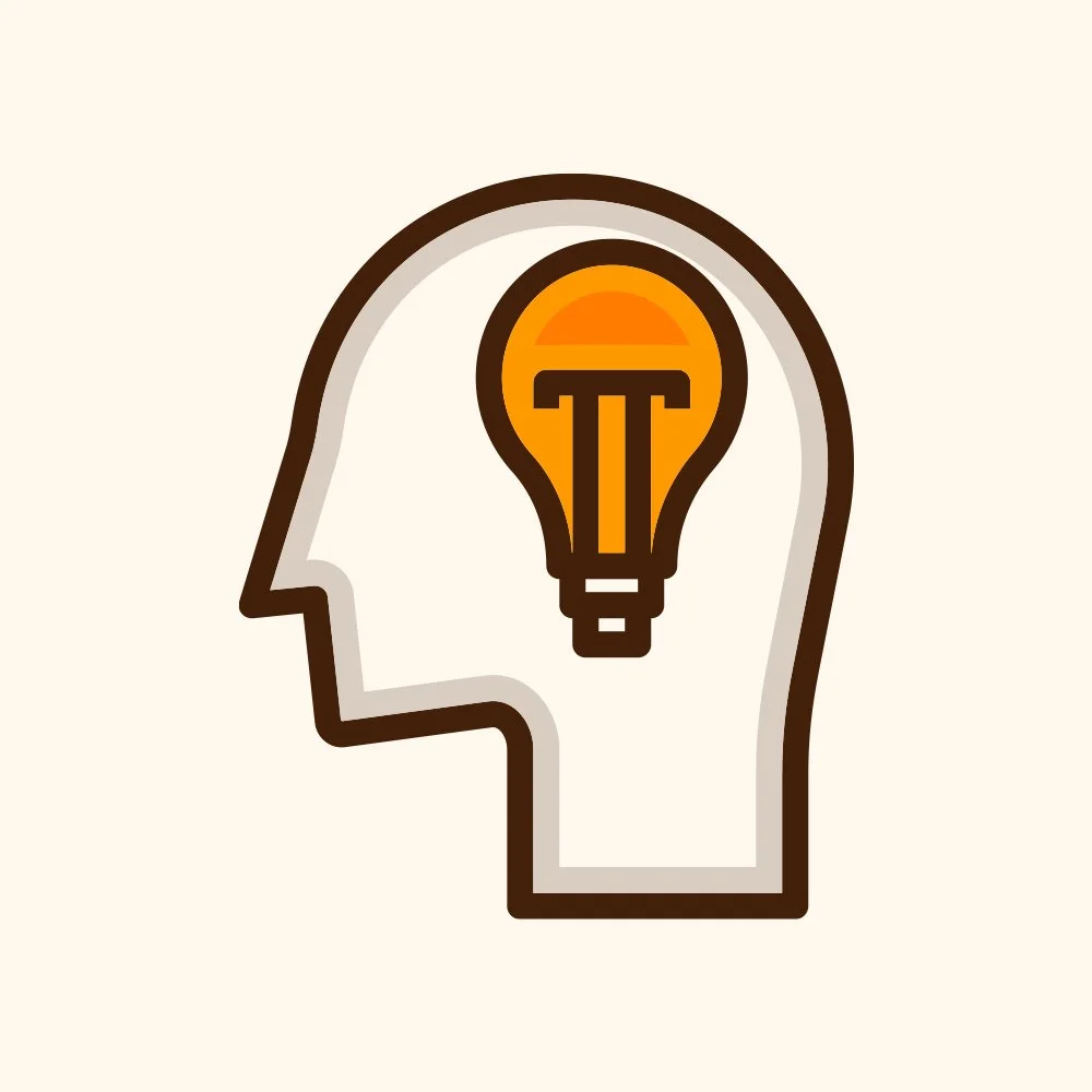 Outline of a human head with a lightbulb inside, symbolizing ideas or creative thinking.