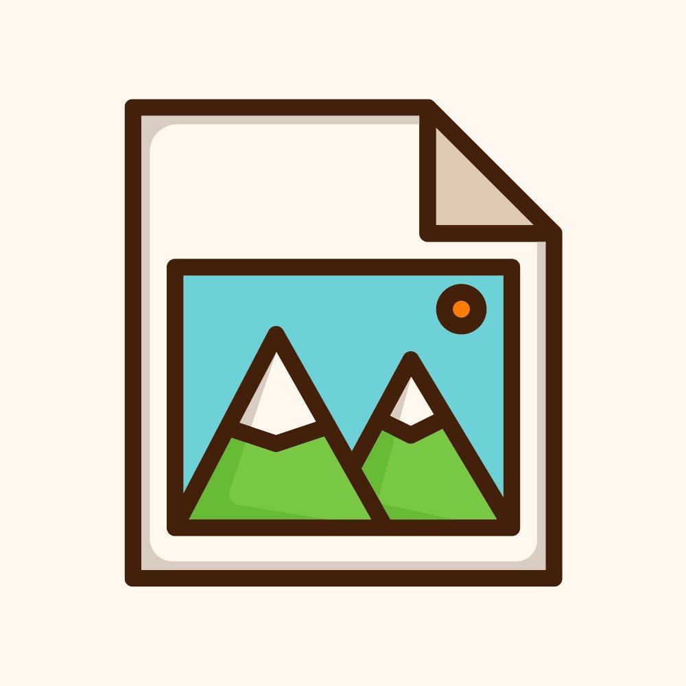 Icon of a photo file with an illustration of mountains and a sun.