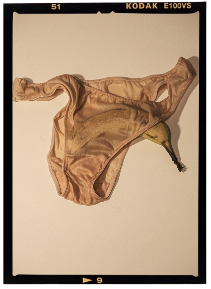 Banana inside silk nude underwear