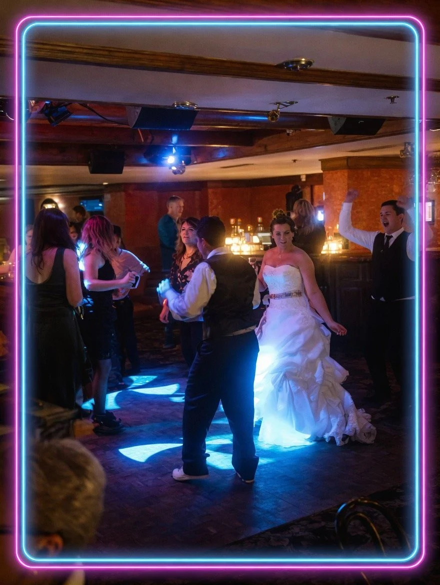dance floor of guests celebrating at a high-energy wedding event at Buffalo Bill's in Whistler.