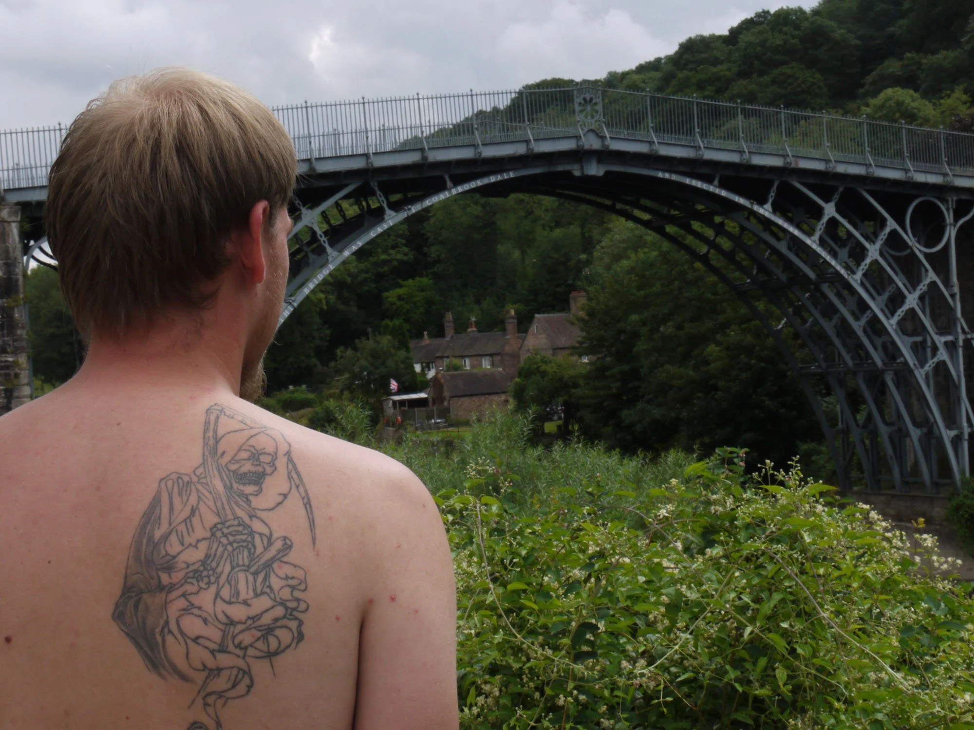 Bob Watkins   P1090882   Ironbridge man with grim reaper tattoo   2013    .jpg