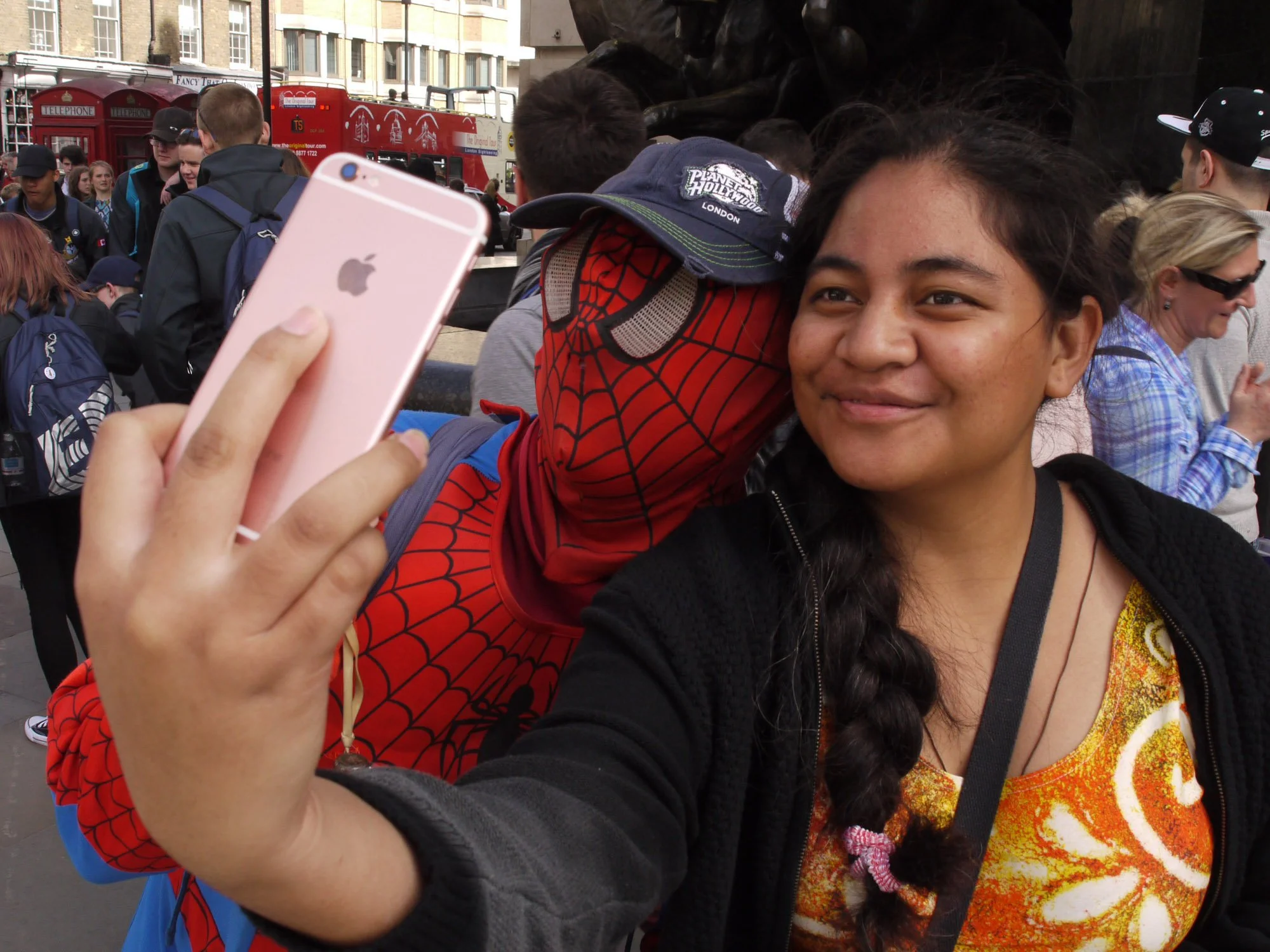 Bob Watkins P1150326 21 may 2017 selfie with Spiderman Haymarket London .jpg