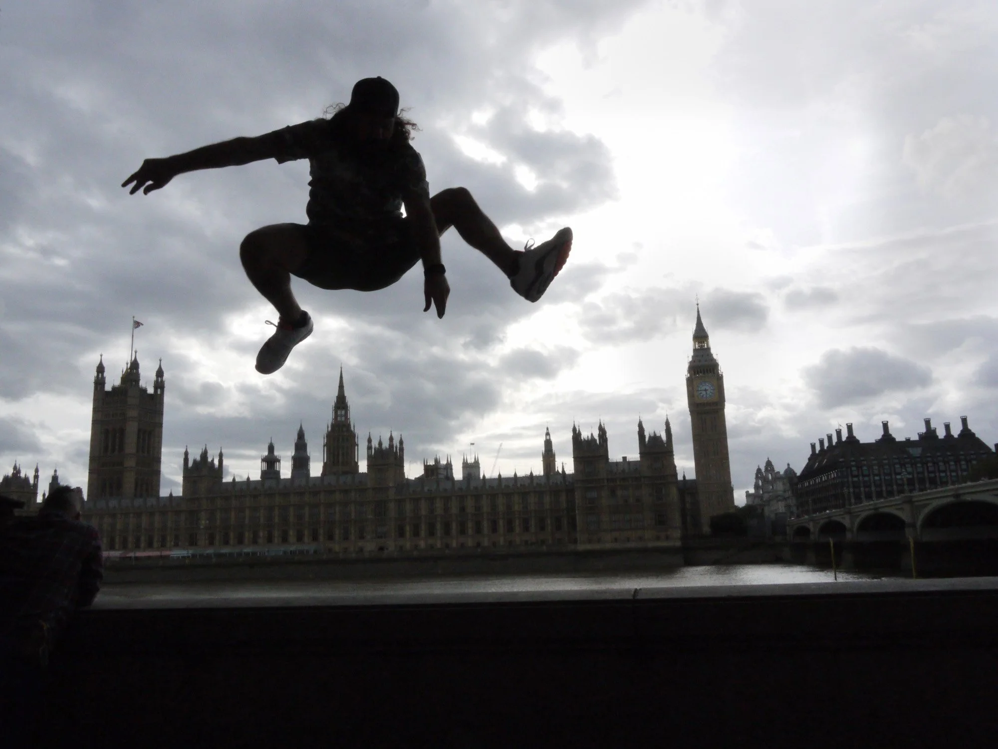 Bob Watkins WESTMINSTER BRIDGE  Aug 2023 Man leaping P1000718  .jpg