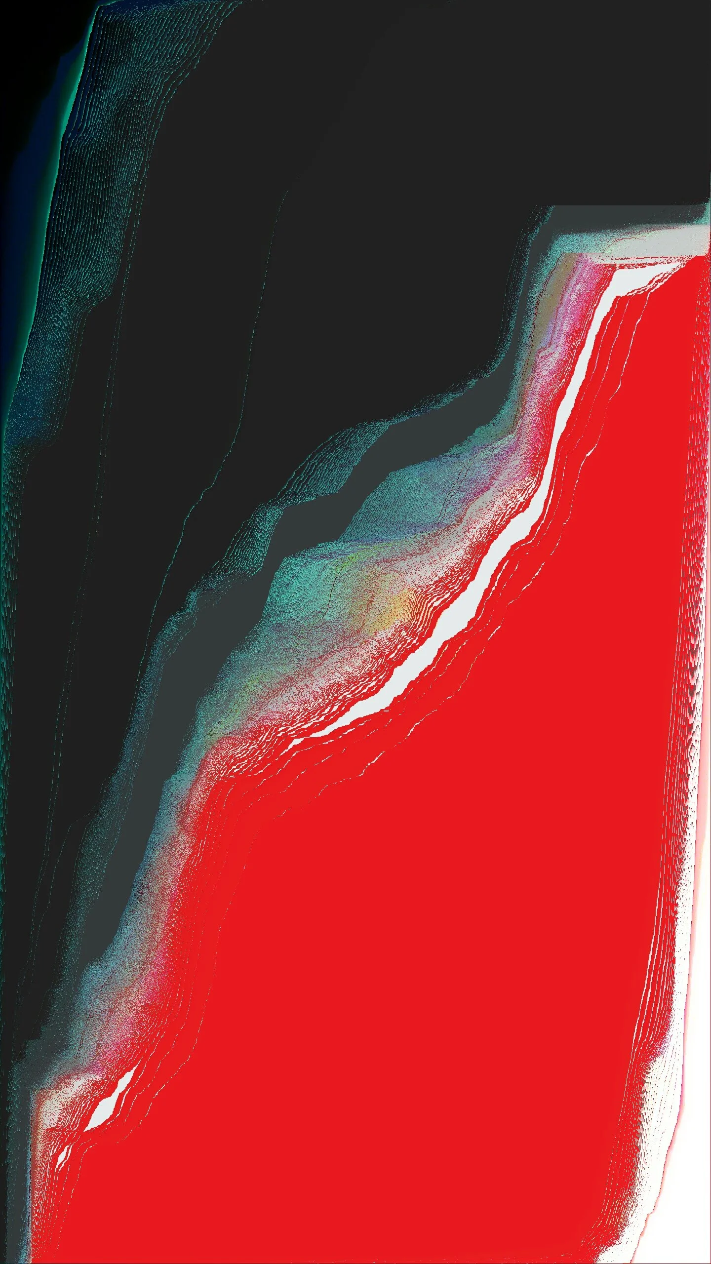 Abstract digital artwork featuring a vertical streak of black, red, and multicolored glitch effects.
