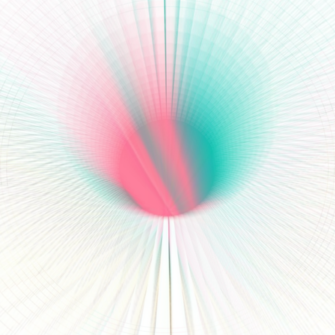 Abstract digital artwork with red and teal gradient colors radiating outward