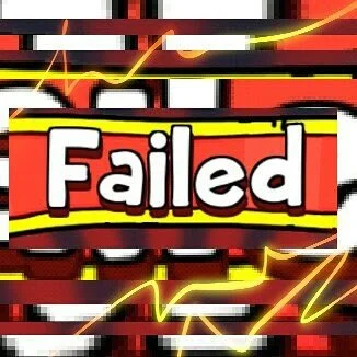 An image with the word 'Failed' in bold white letters on a red and yellow background, with a chaotic, colorful background with black, red, and yellow lines.