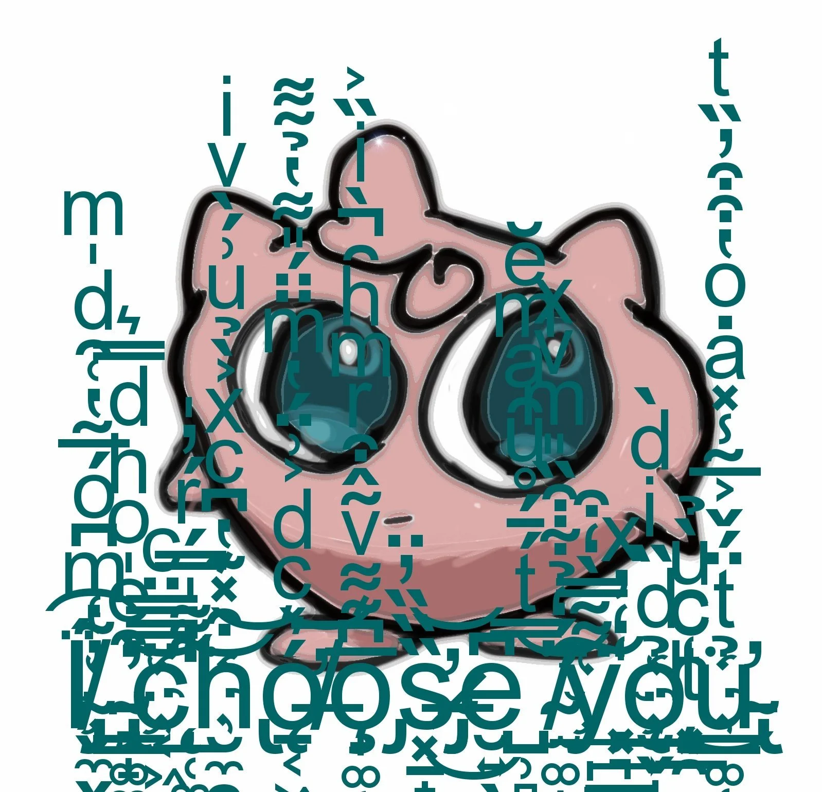 Illustration of a pig with a heart-shaped nose, surrounded by overlaid illegible blue text.