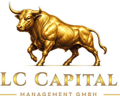 Goldene Bulle mit einem stierförmigen Logo und dem Text "LC CAPITAL".