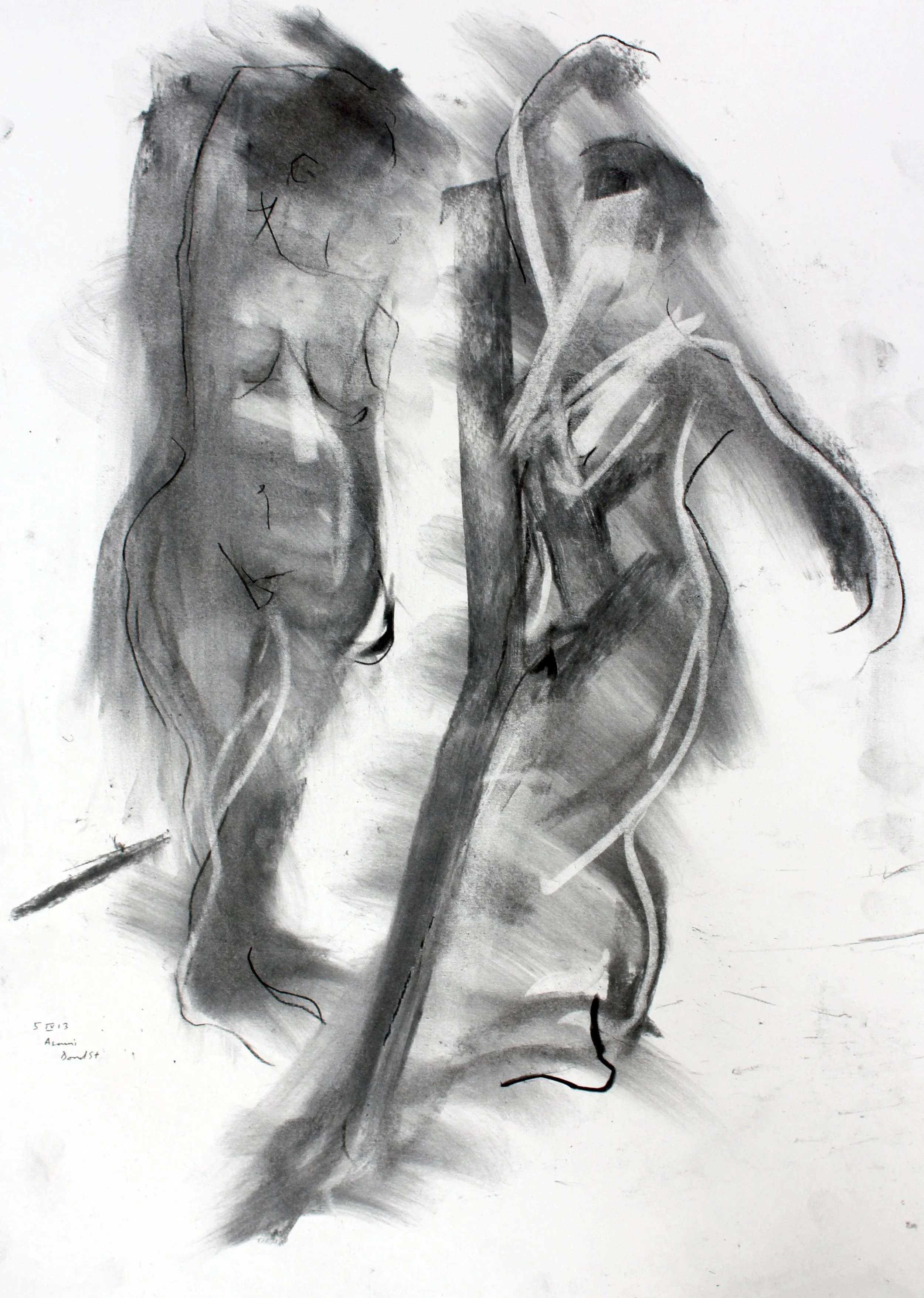 A black and white abstract drawing of two human faces in profile facing each other. The faces are sketched with soft lines and shading, with some minimal details, creating an emotional and contemplative mood.