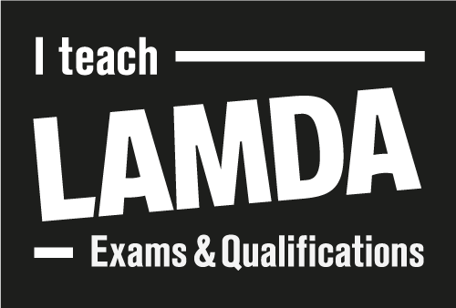Text on a black background reads: "I teach LAMDA Exams & Qualifications."