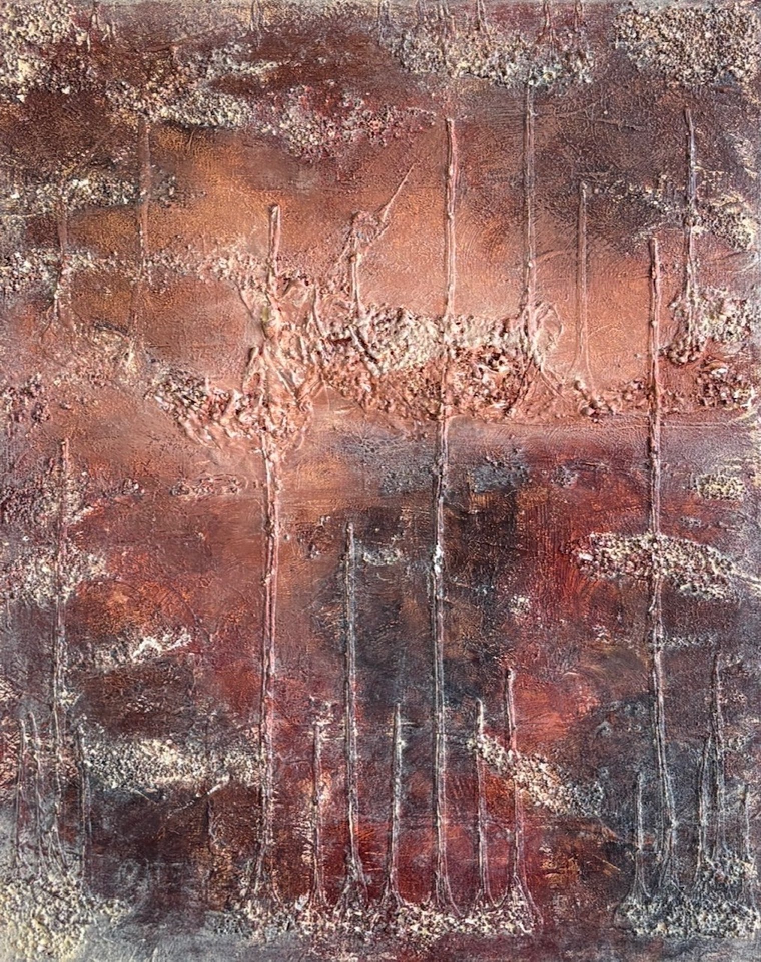 Close-up of a textured, aged brick wall with reddish-brown tones, showing cracks, chipping, and weathering.