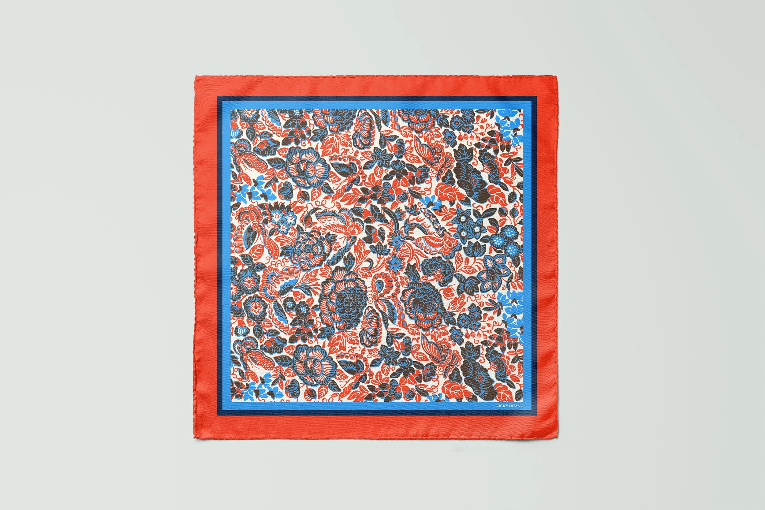Butterflies Love Flowers Square Scarf - Red