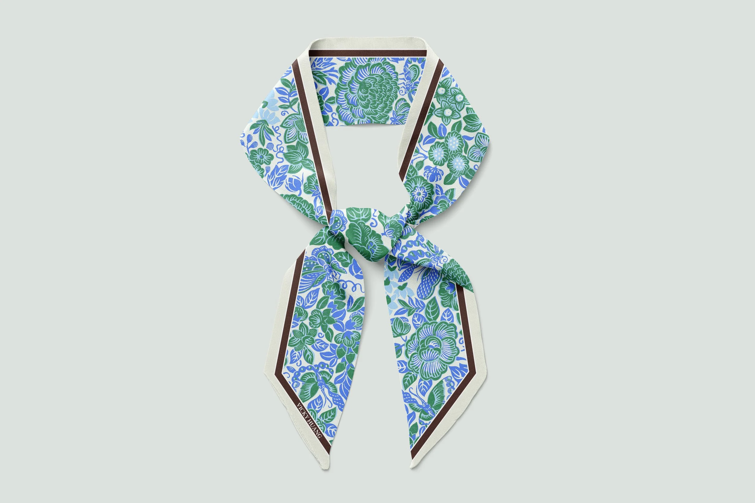 Butterflies Love Flowers Twilly Scarf — Green