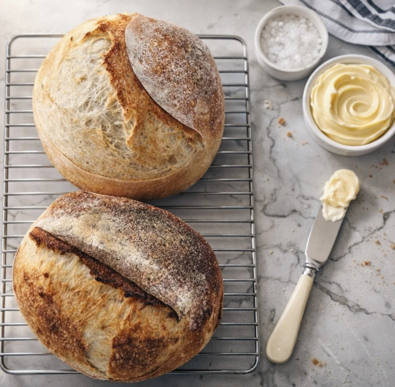 Baked sourdough bread from a sourdough making workshop in Mid Missouri.