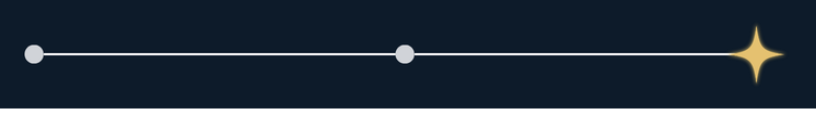Minimalist Orion’s Belt graphic with two small white circles connected by a thin line and a larger golden star on the right