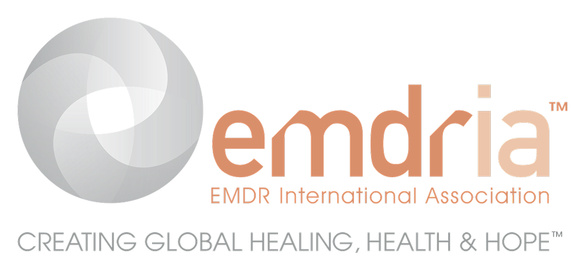 Logo for EMDR International Association with a circular design and the text 'creating global healing, health & hope'.