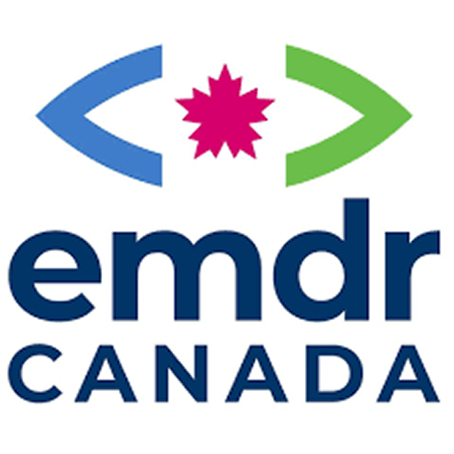 EMDR Canada logo with blue brackets, green brackets, a pink starburst, and the words 'emdr CANADA'.