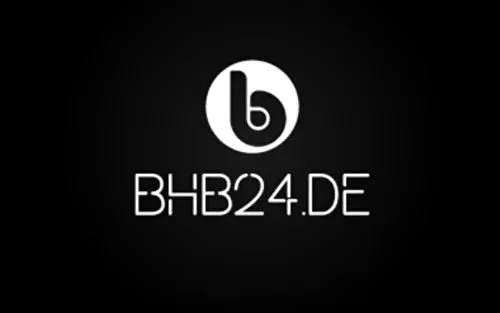 Schwarzer Hintergrund mit weißem Logo und Text "BHB24.DE".