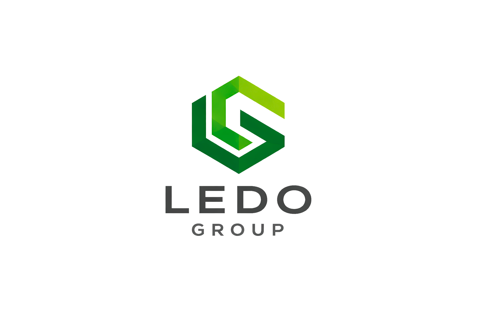 Logo der Firma LEDO Group mit einem grünen dreidimensionalen geometrischen Design über dem Firmennamen in schwarzen Buchstaben.