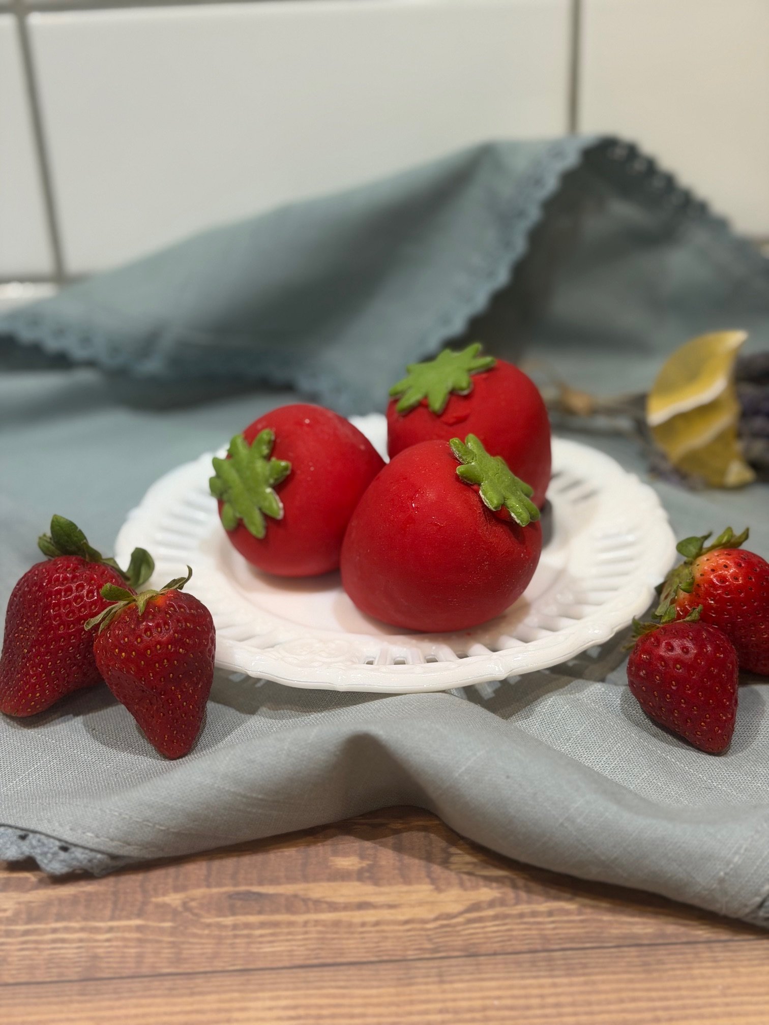 Fresh strawberry mousse cake with layers of strawberry mousse, strawberry compote and strawberry cake