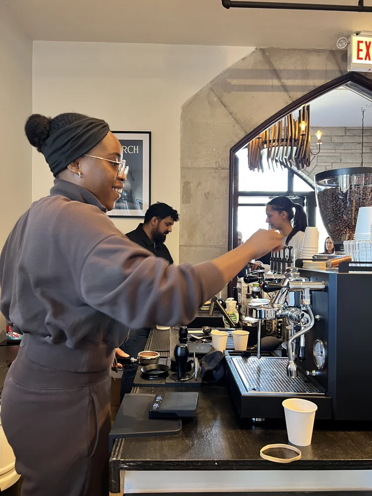 Barista pulling espresso at the Bravo Beans espresso bar