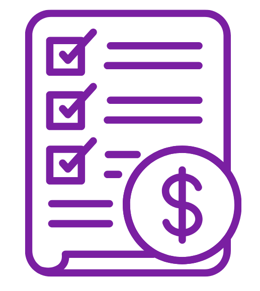 Outline of a checklist with three checked boxes and a large dollar sign on a circle.
