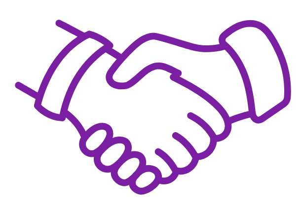 Outline drawing of a handshake between two people wearing long-sleeved shirts.