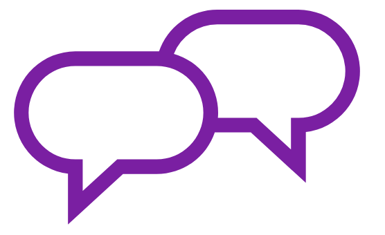 Two overlapping purple speech bubbles on a black background.