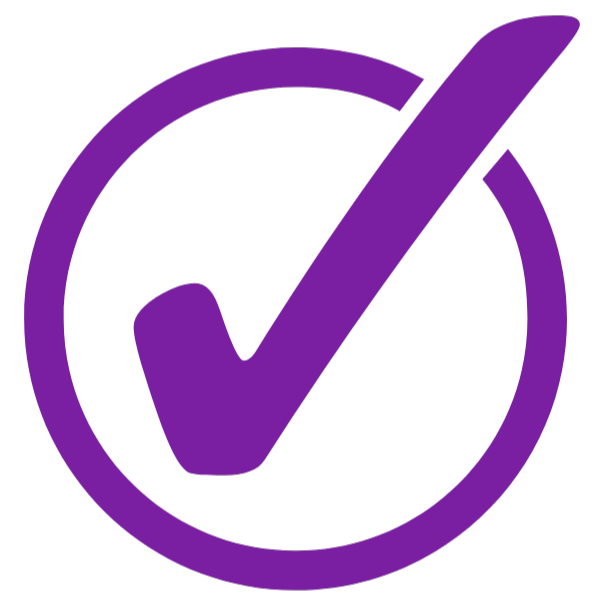 Purple checkmark inside a purple circle.