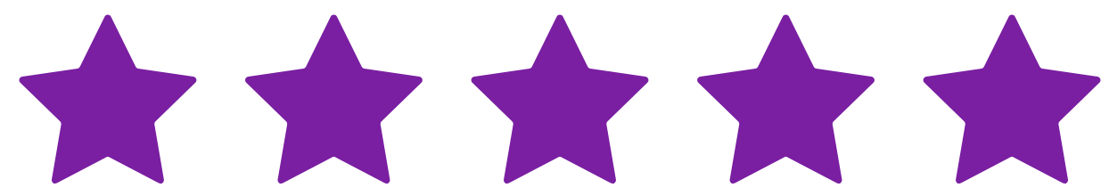 Five purple stars in a row on a black background.