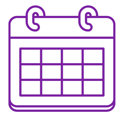 Outline of a calendar with a grid of squares and two rings at the top.
