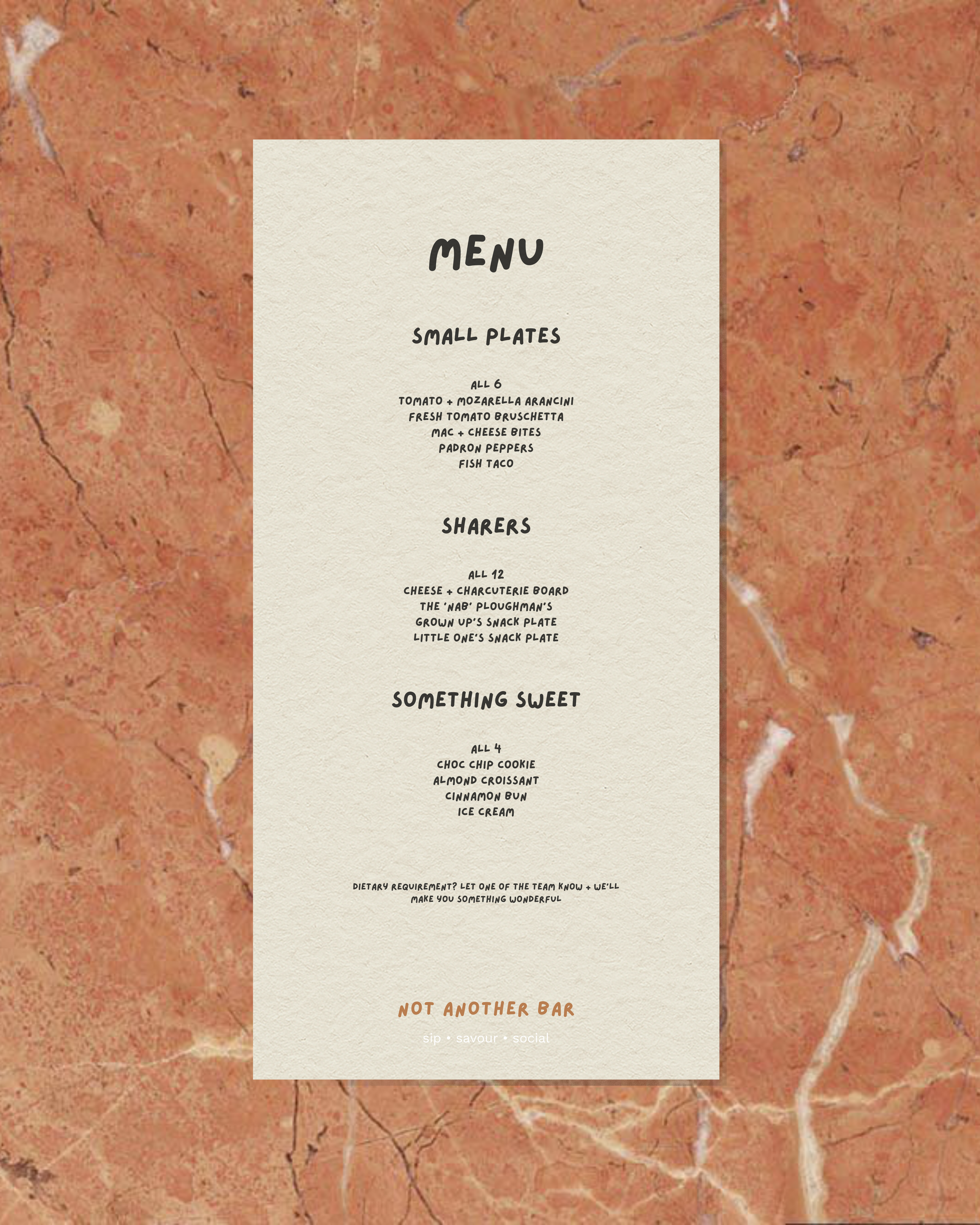 Menu design for Not Another Bar