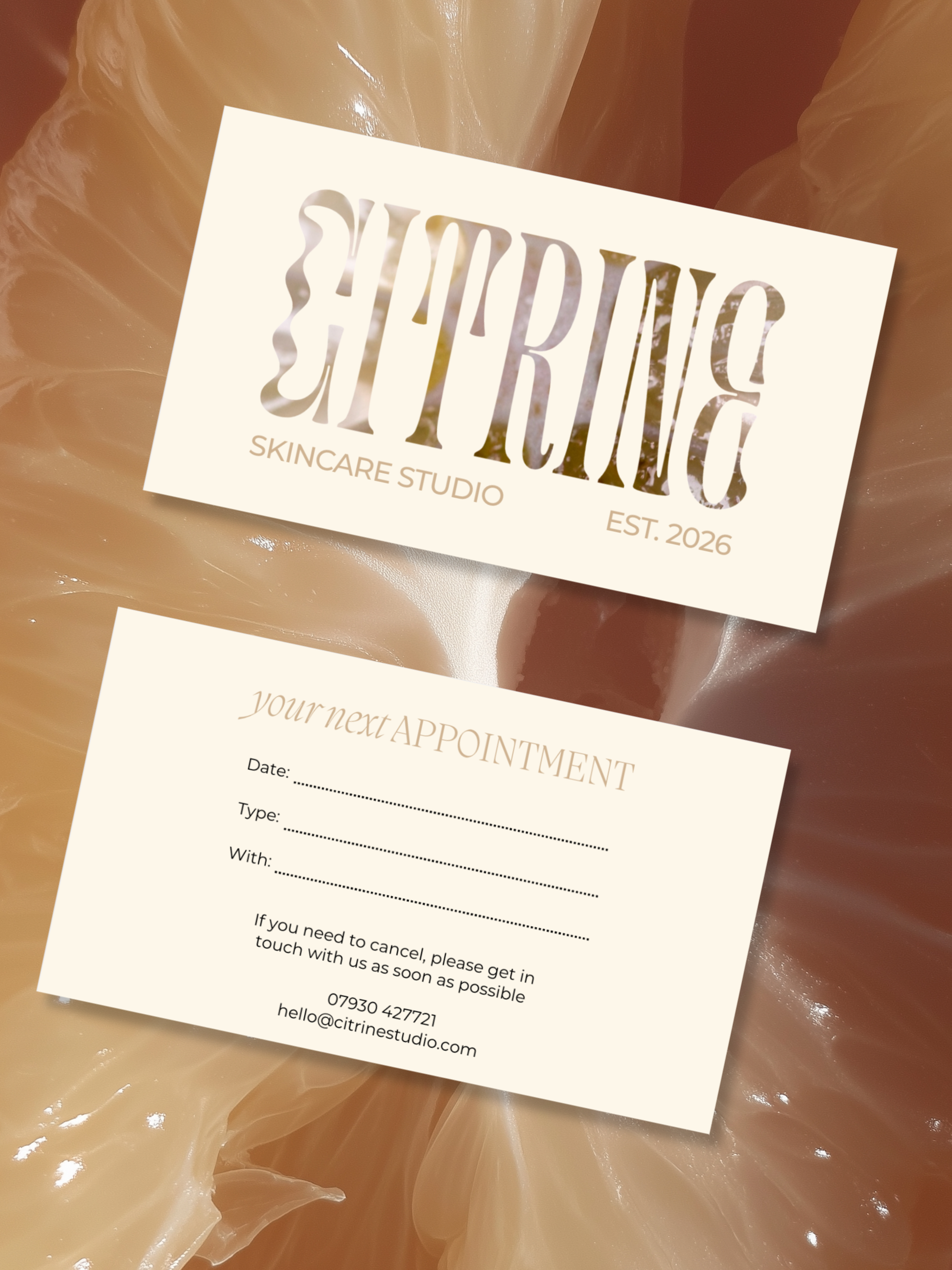 Appointment card design for Citrine Skincare Studio