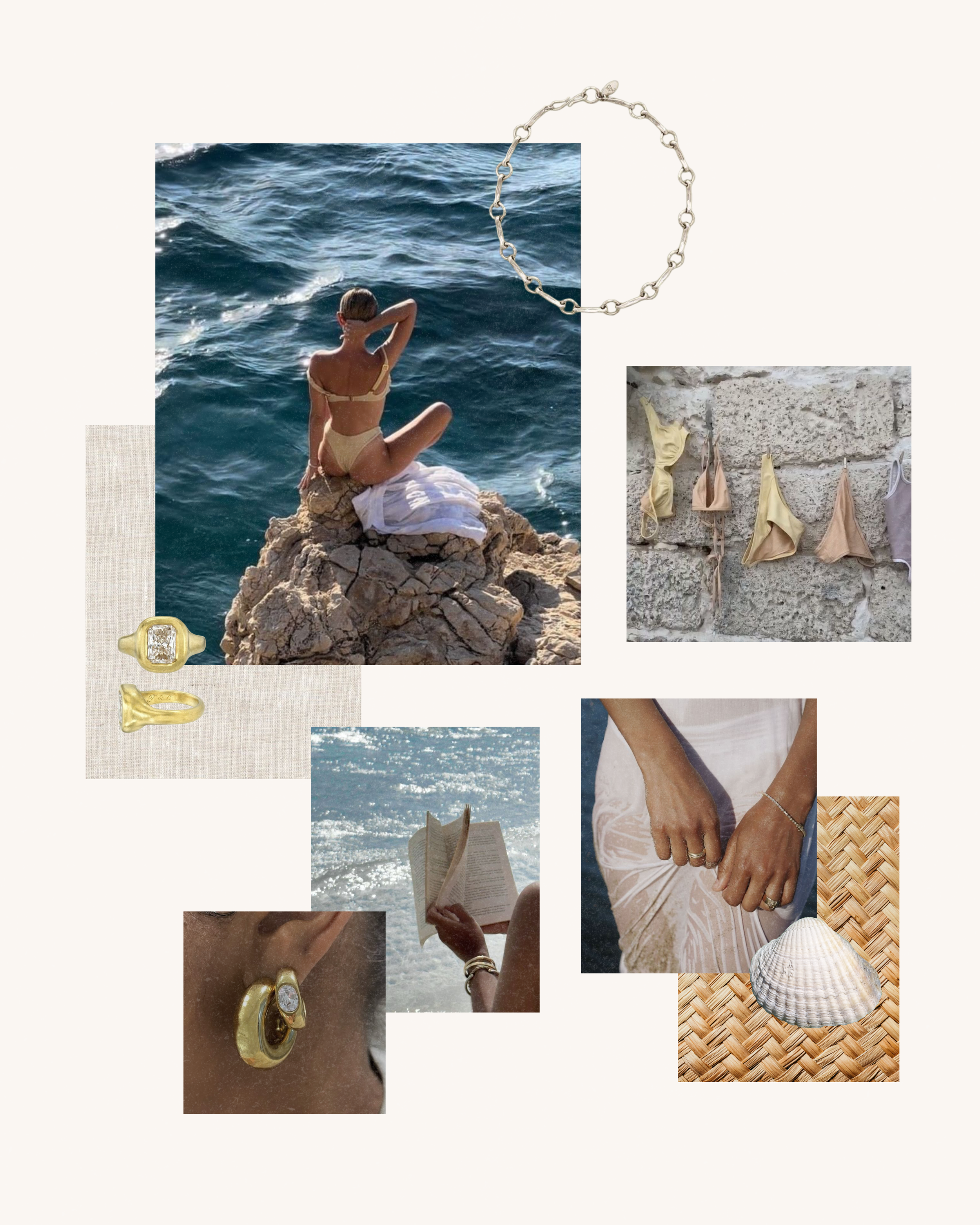 Moodboard for Solène, a coastal, French-inspired jewellery brand.