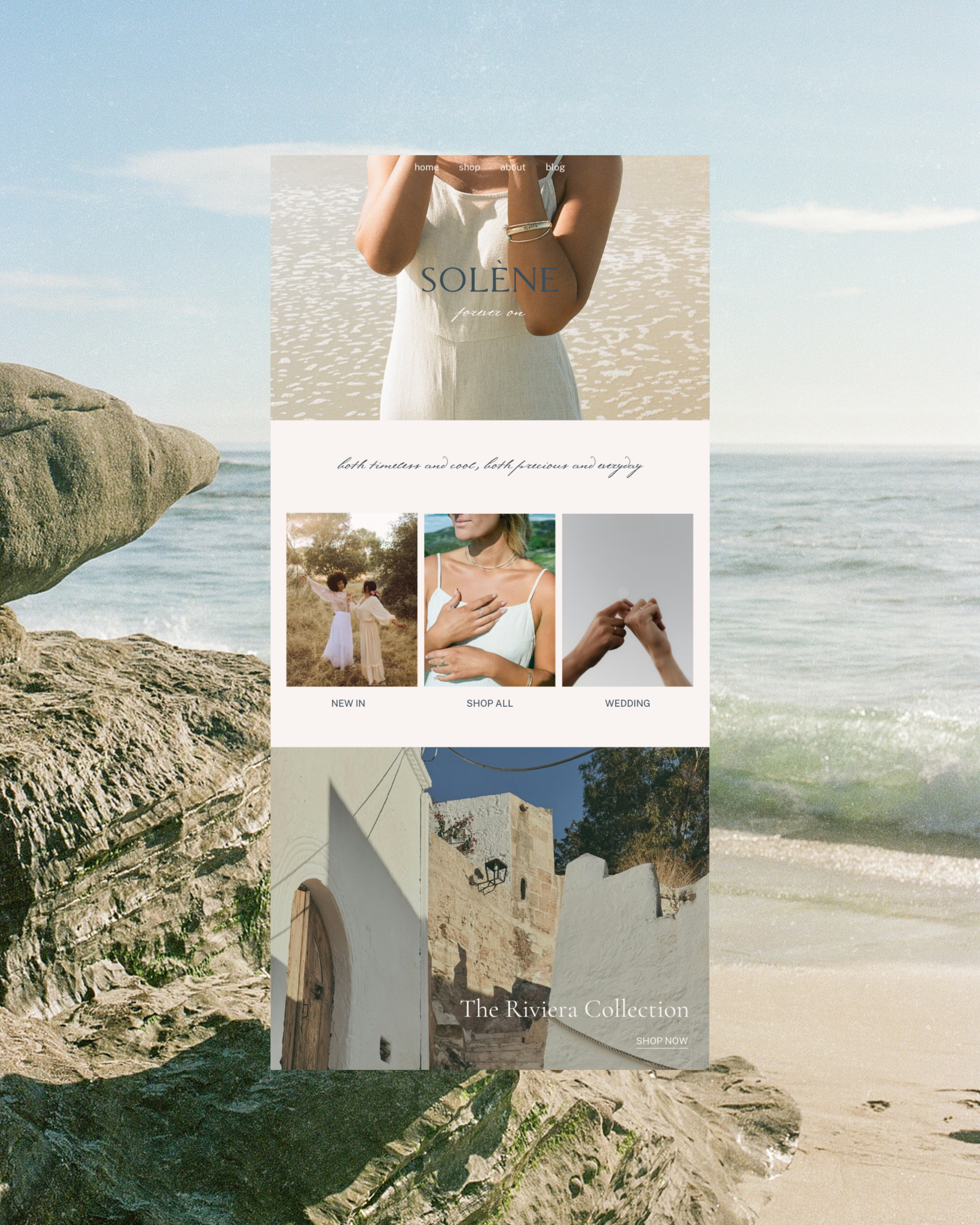 Website design for Solène, a coastal, French-inspired jewellery brand.