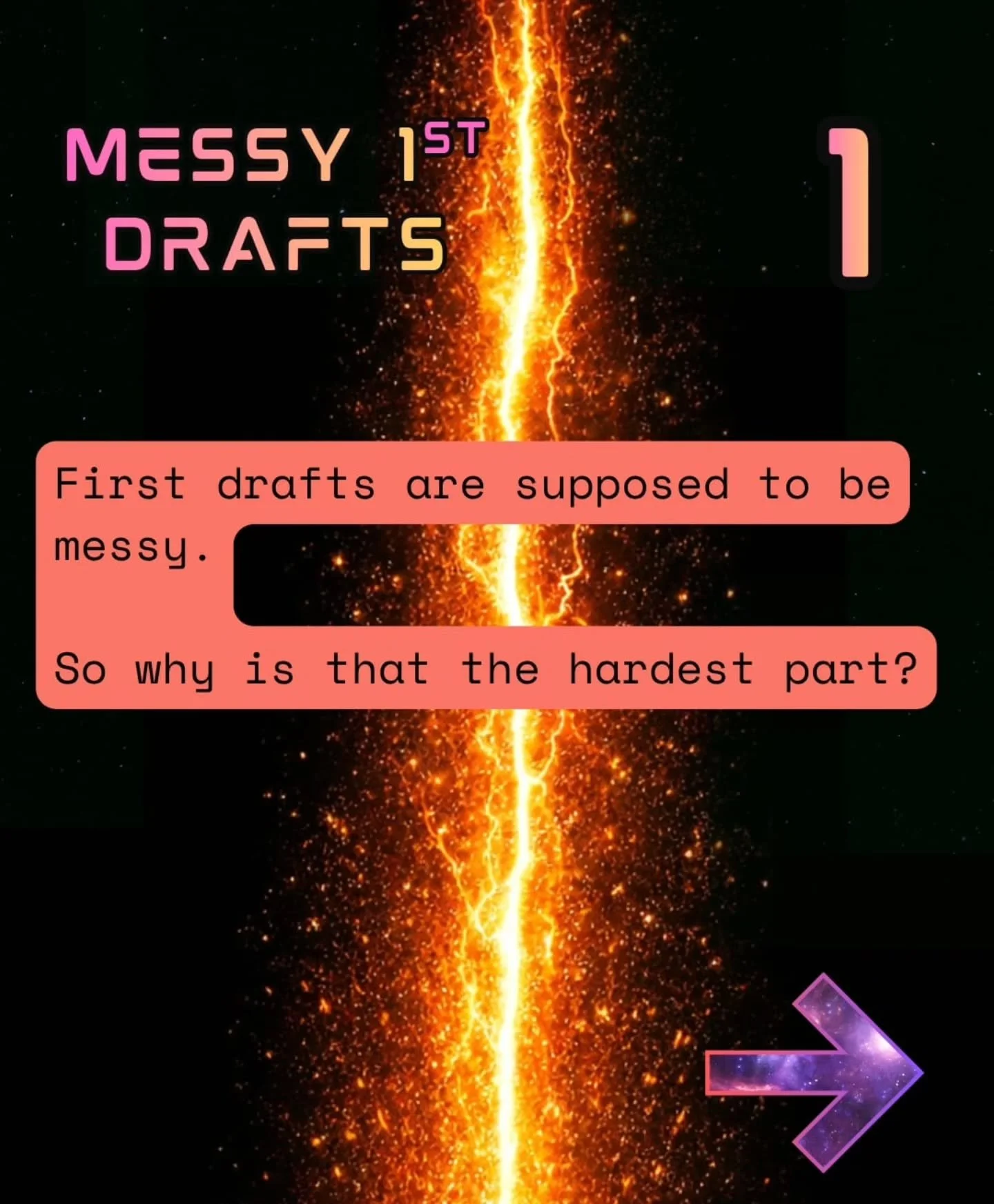 ✨ Messy 1st Drafts: 

The first draft is where discovery happens, not perfection ✨📚

Here are a few lessons that finally helped me make real progress on my draft of The Lotus Paradox (current title under consideration) 🌌🖊️

If you&rsquo;re a perfe