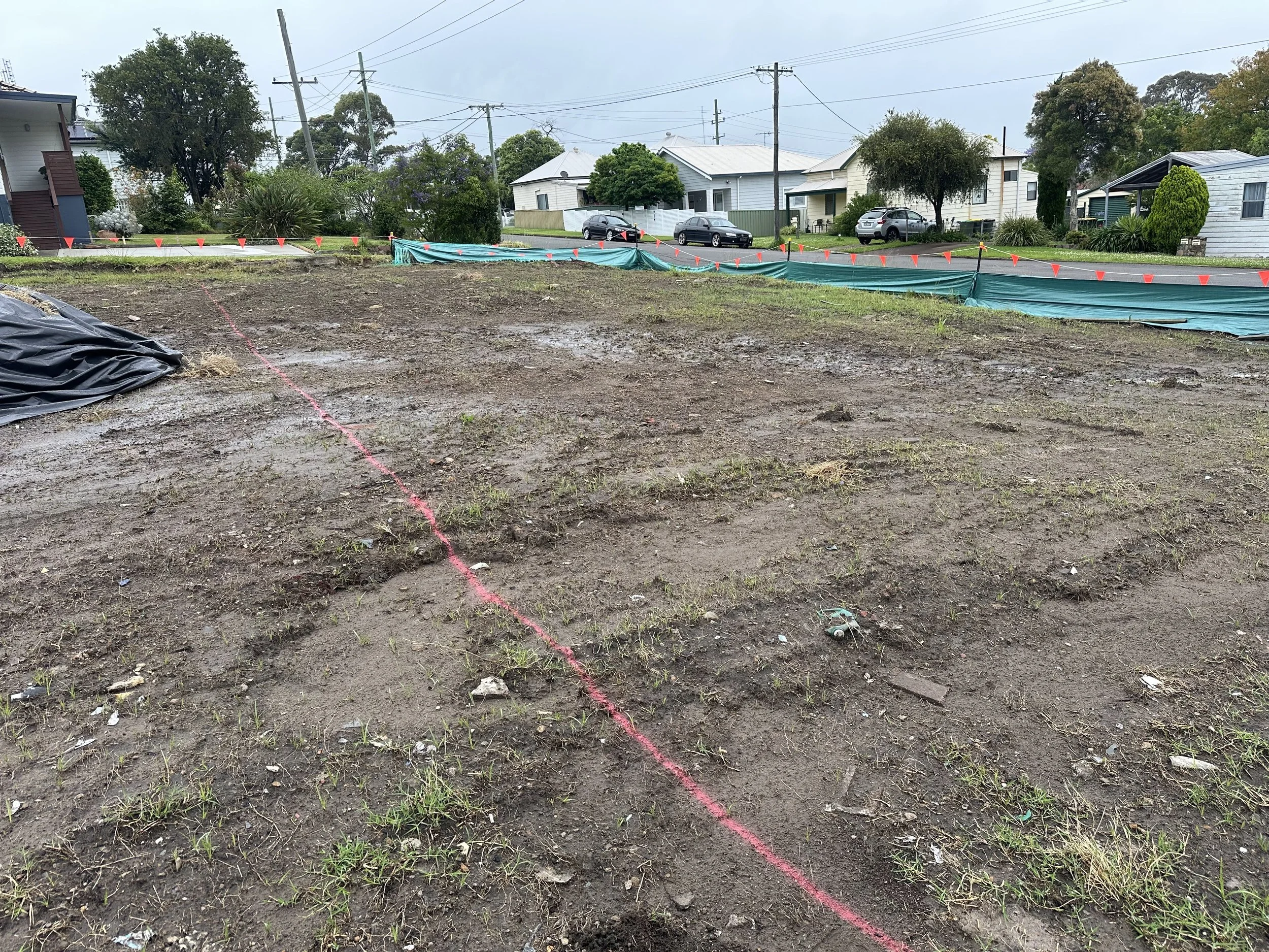 Site cut and ground levelling preparation for concrete, turf, driveways and landscaping.