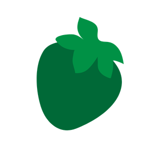 A simple, cartoon-style green strawberry with leaves on top.