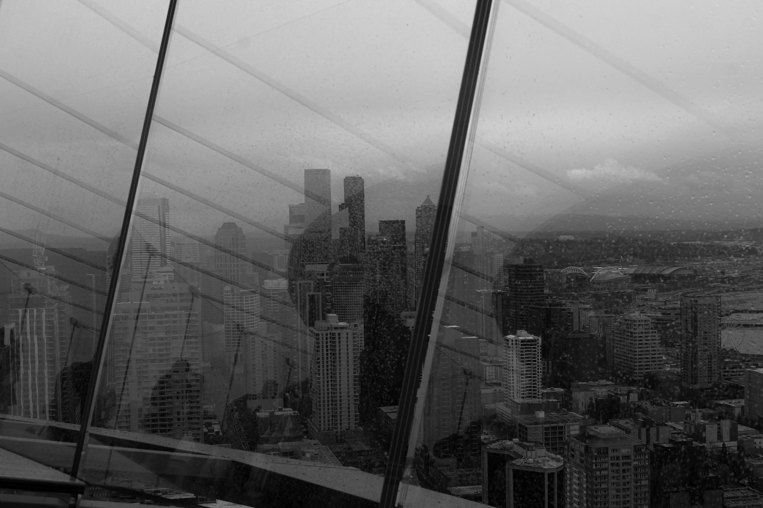 seattle, wa - reflections of the space needle on itself