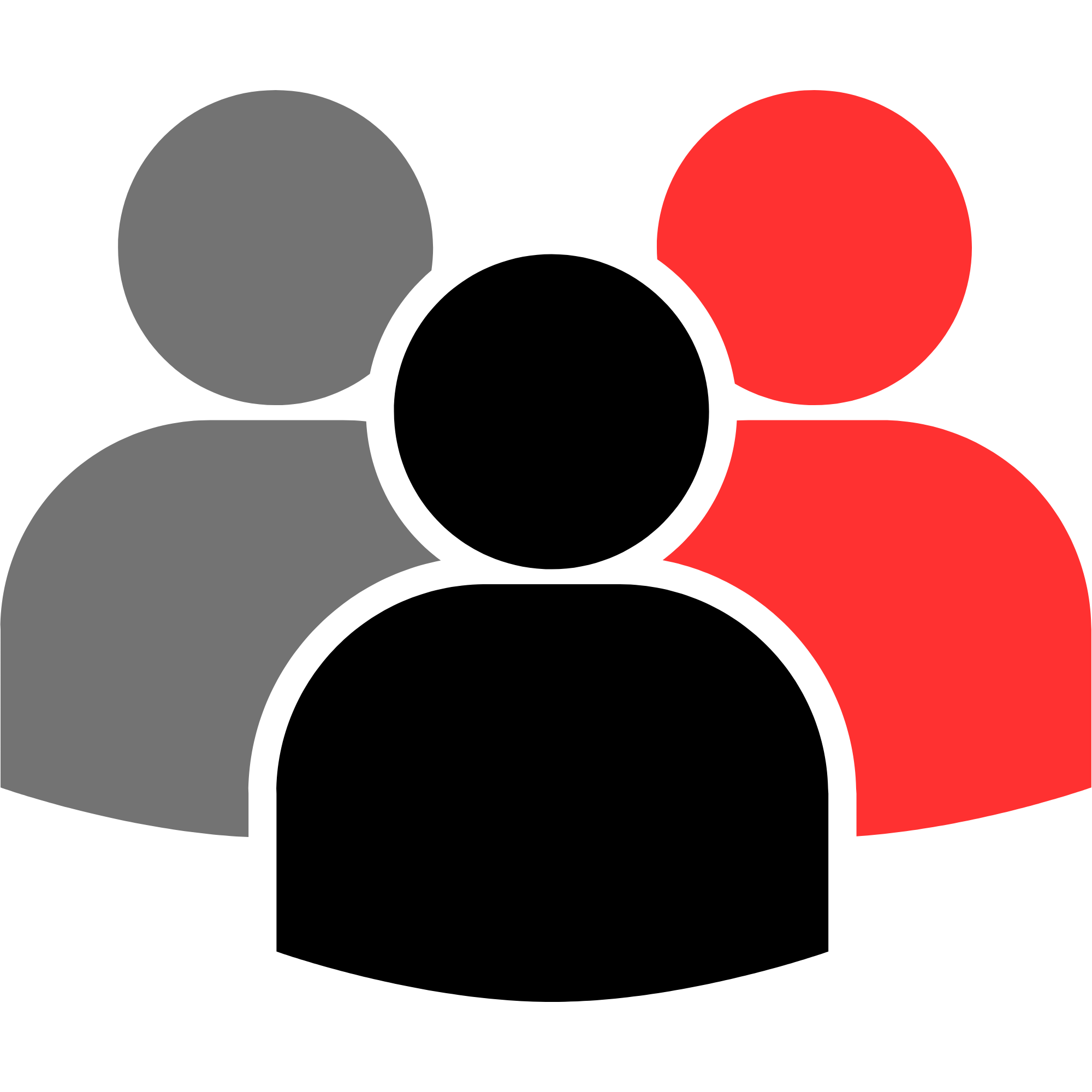An illustration of six human figures in various colors: grey, black, red, and two shades of grey, arranged in a cluster.