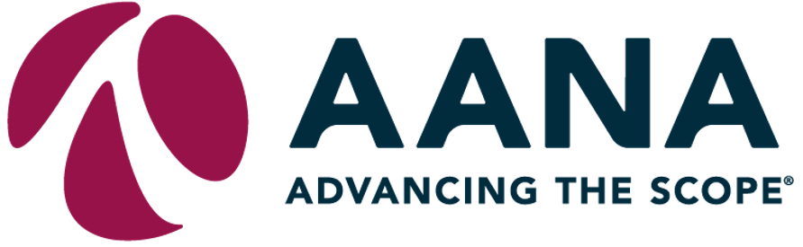 A logo for AANA with a stylized purple and black design and the words "AANA" and "Advancing the Scope".