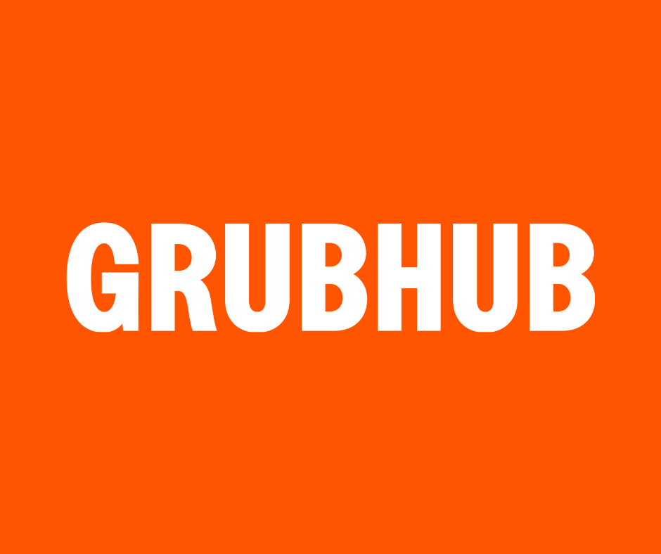 Grubhub logo with white text on an orange background.