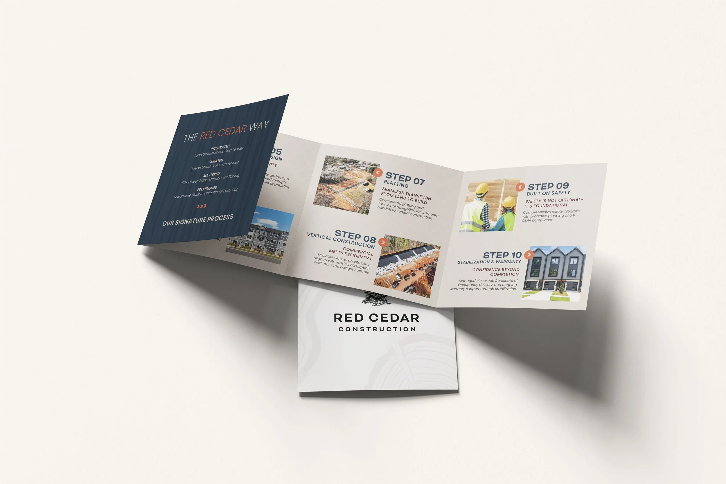 Accordion brochure design for a build-to-rent real estate developer