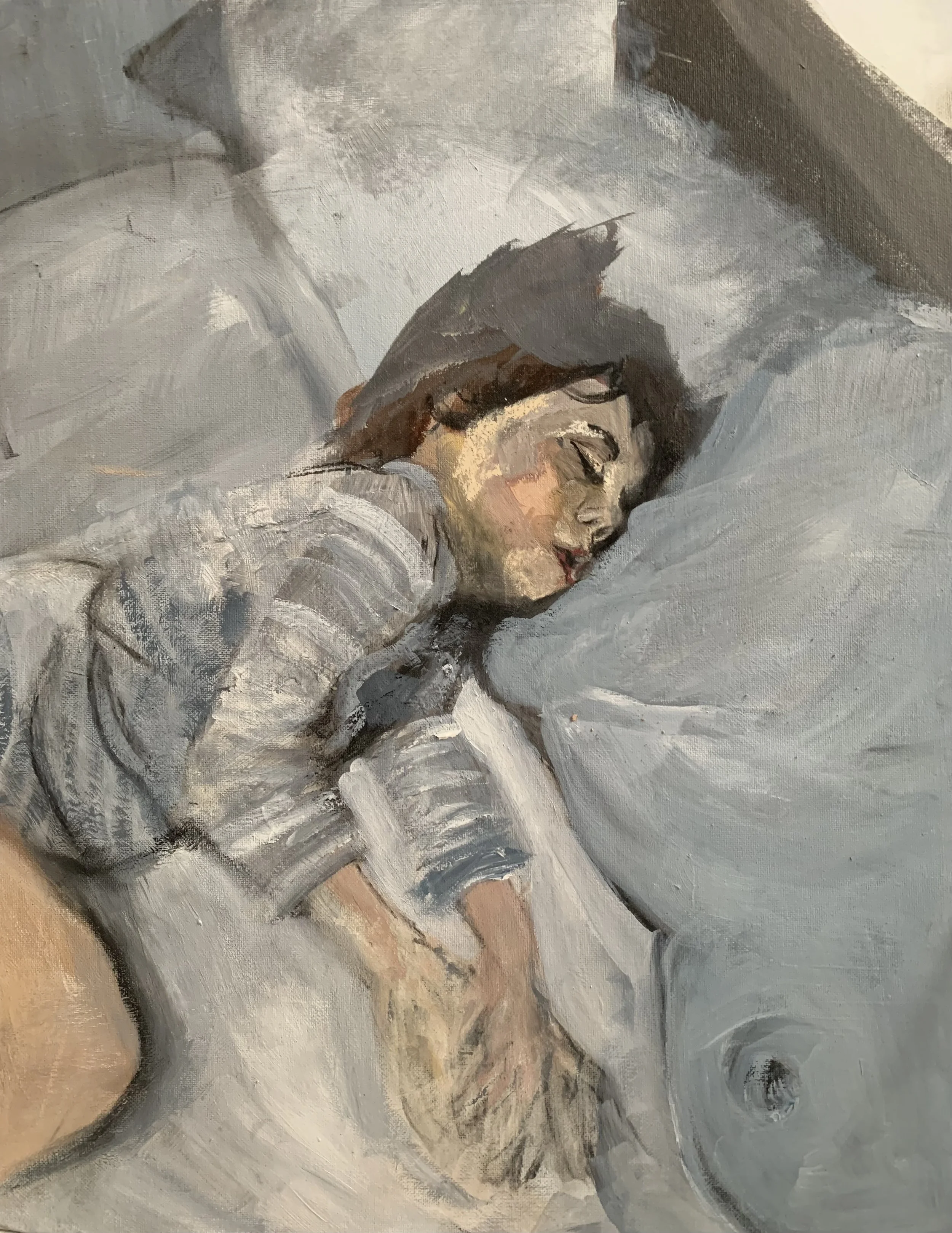 'A long night' 2026, acrylic and charcoal on board, 40x50 cm