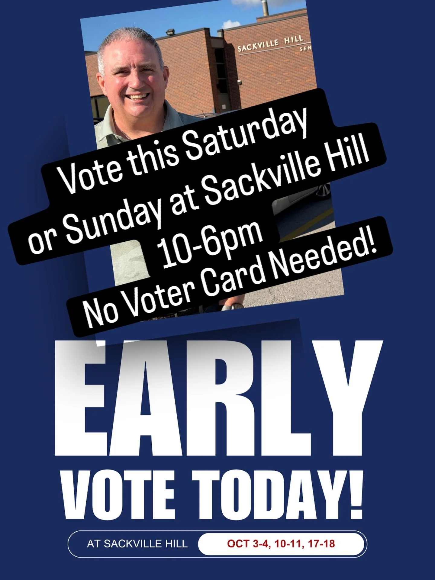 Ward 7 &mdash; advance voting is open today and tomorrow!

If you believe it&rsquo;s time for change at City Hall, I&rsquo;m asking for your vote.

📍 Sackville Hill Seniors Recreation Centre
780 Upper Wentworth Street
Saturday &amp; Sunday &mdash; 1