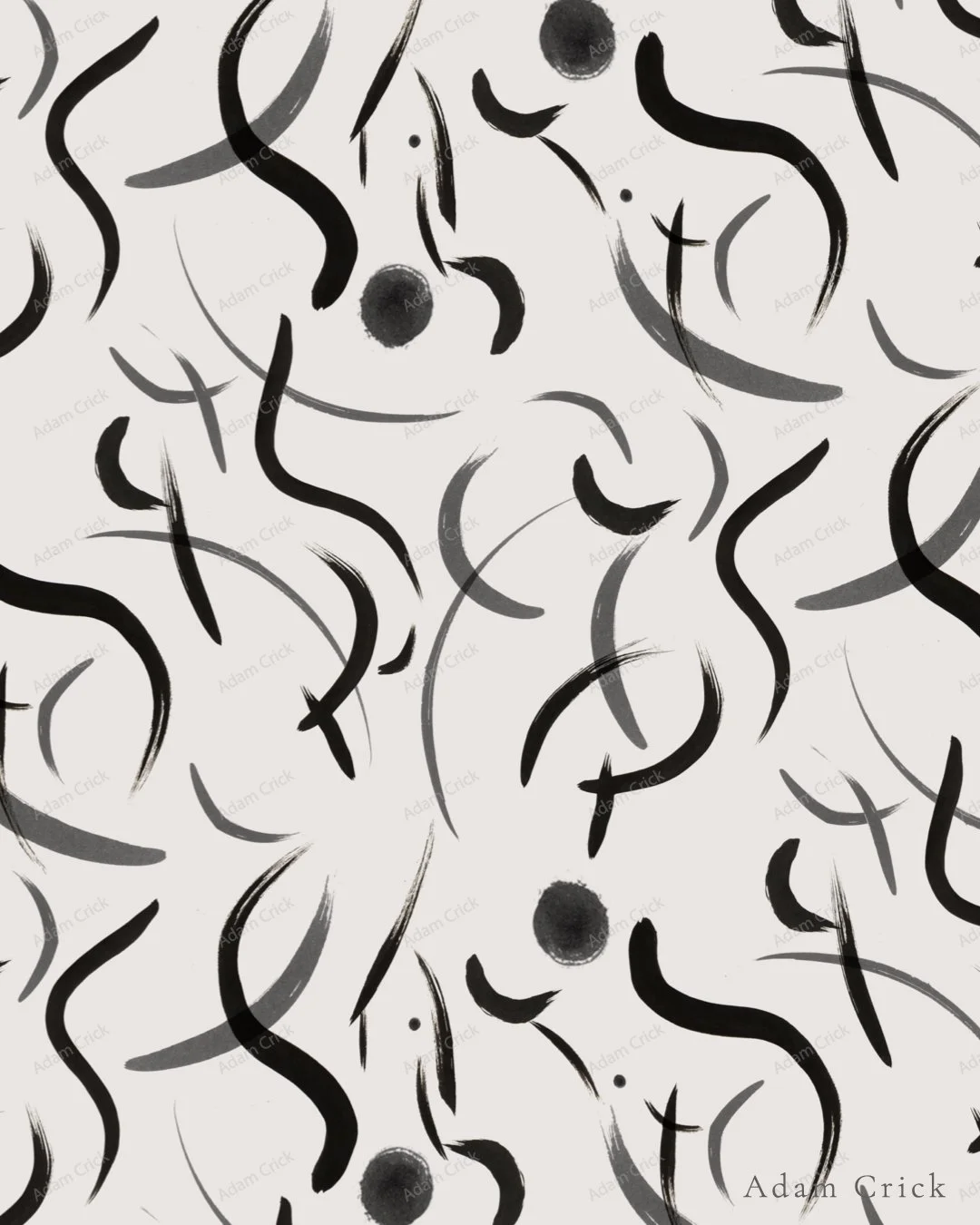 Abstract black and gray curving lines and dots on a white background.