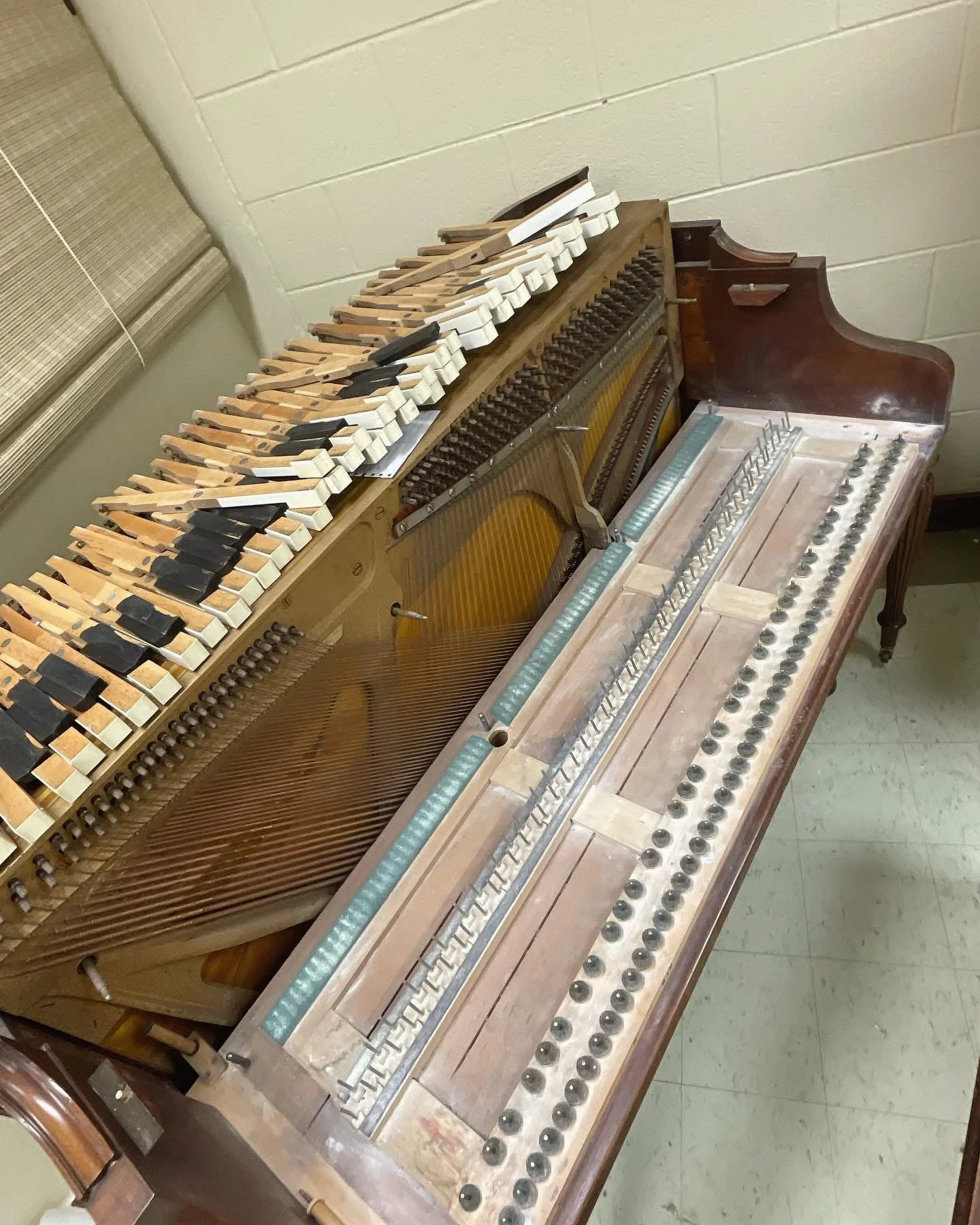 A 1942 Steinway & Sons Model D upright, this piano needed a little love, as you can see. 