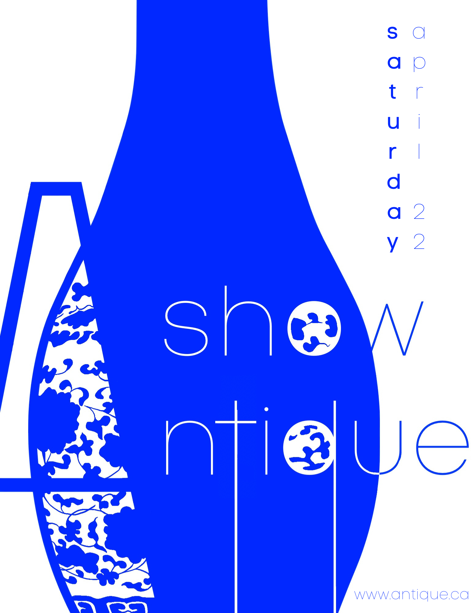 Blue graphic with abstract patterns and white text reading "a showcase" and "www.antique.ca".